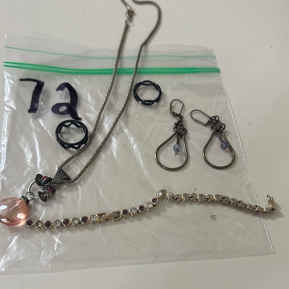 Gold-Tone Crystal Tennis Bracelet and Pink Pendant Necklace Set Bag 72